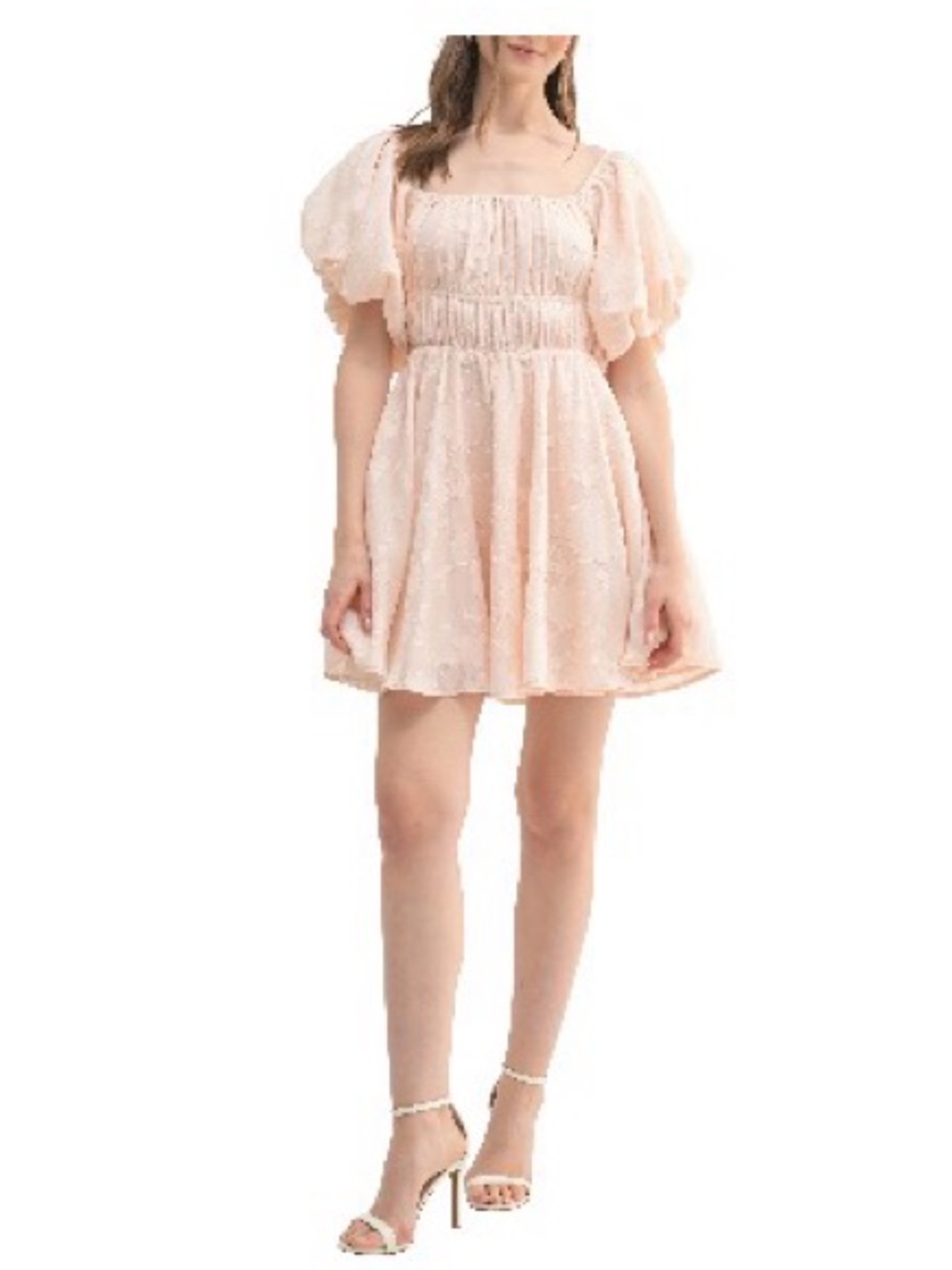LUSH Puff-Sleeve Floral Dress in Blush